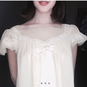 SHEER VINTAGE CHIFFON NIGHTGOWN WITH BOW